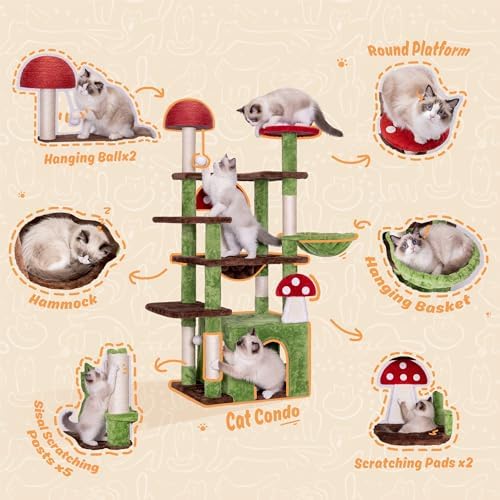 IRONCK 58" Cute Mushroom Cat Tree - Image 3
