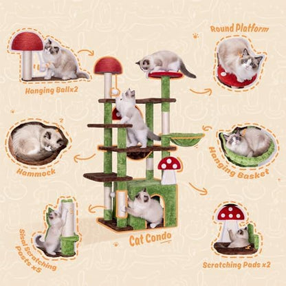 IRONCK 58" Cute Mushroom Cat Tree - Image 3
