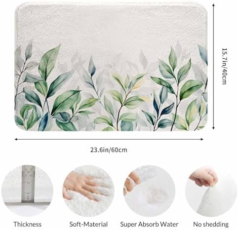 Watercolor Leaf Bath Mats for Bathroom Hand Paint Leaves Floor Bath Rugs - Image 3