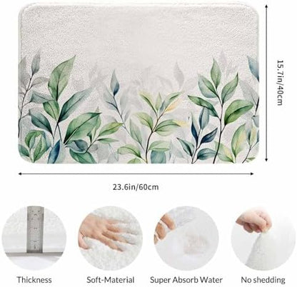 Watercolor Leaf Bath Mats for Bathroom Hand Paint Leaves Floor Bath Rugs - Image 3
