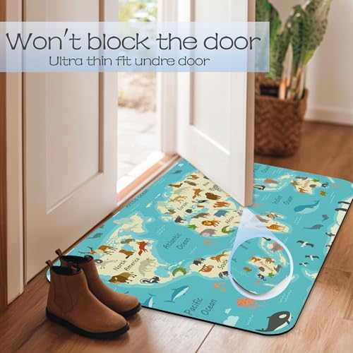 World Map with Animals AST Drying Absorbent Bathroom Mat, Non-Slip Rubber - Image 7