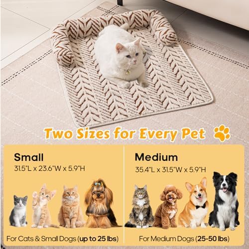 Calming Dog Bed Mats with Neck & Head Support, 35.43 x31.5 inch Khaki - Image 4