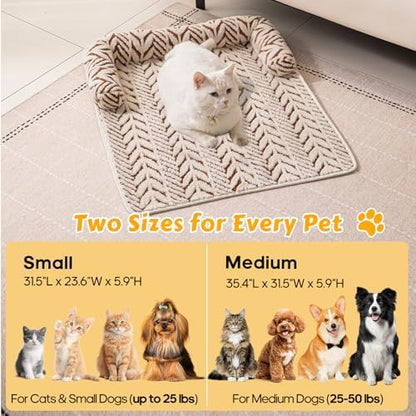 Calming Dog Bed Mats with Neck & Head Support, 35.43 x31.5 inch Khaki - Image 4