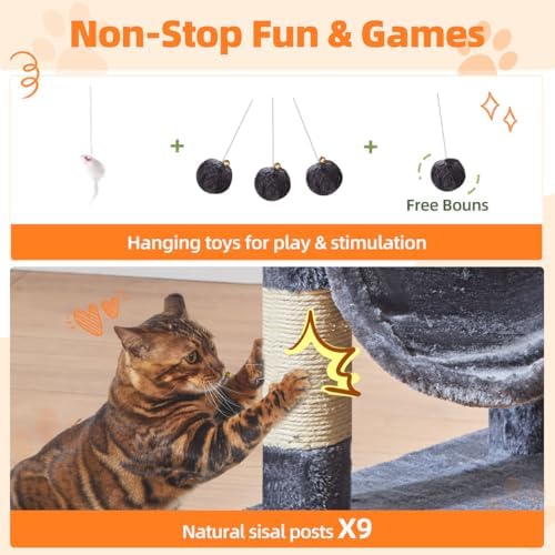 Taoqimiao Large Cat Tree, 73 in Tall Cat Tower - Image 6
