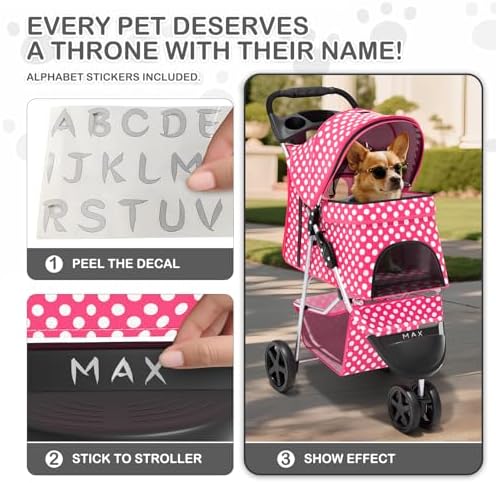 MoNiBloom Pet Stroller for Small/Medium Dogs and Cats, Hot Pink Polka Dots - Image 6