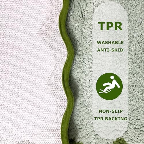 Cute Olive‌ Green Scalloped Bathroom Mat, Fun Plush Luxury Microfiber Bath Rug - Image 7