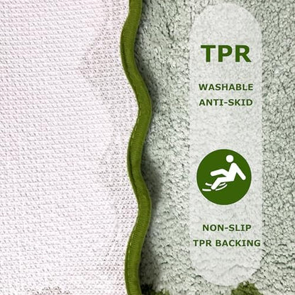 Cute Olive‌ Green Scalloped Bathroom Mat, Fun Plush Luxury Microfiber Bath Rug - Image 7