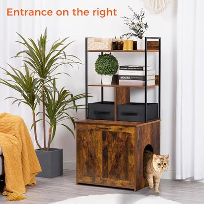 DWANTON Cat Litter Box Enclosure, 2 Storage Shelves and 2 Drawers - Image 2
