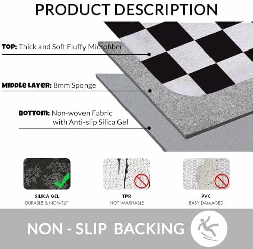 Checkered Bath Rugs Black and White Buffalo Check Plaid Microfiber Bathroom Mat - Image 6