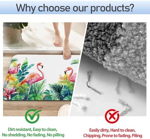 Flamingo Bathroom Rug 29.5"x17", Tropical Flowers Leaves Quick-Drying Super - Image 4