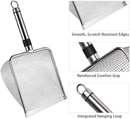 Stainless Steel Cat Litter Scoop, 3.8mm Fine Mesh & 5mm Metal Scooper - Image 6