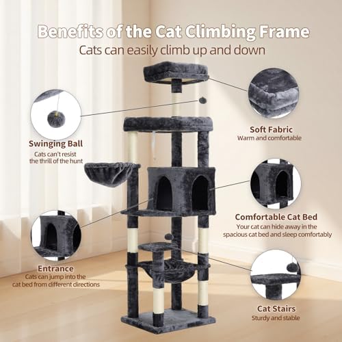 67-Inch Cat Tree with Bed, Observation Deck, Plush Platform & Toy Ball - Image 3