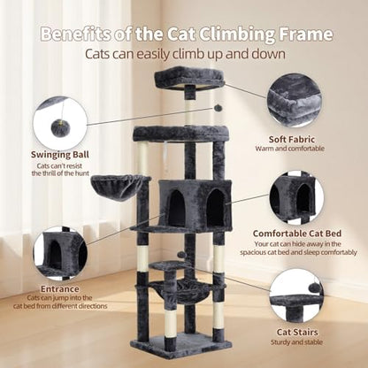 67-Inch Cat Tree with Bed, Observation Deck, Plush Platform & Toy Ball - Image 3
