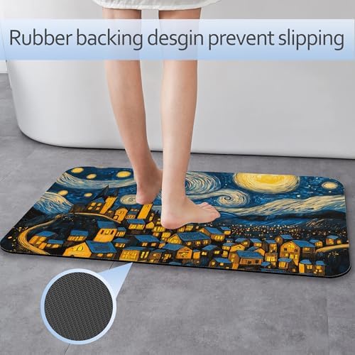 Bathroom Rug 29.5"x17", Night Sky Village Bath Mat - Image 3