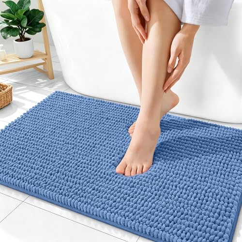OLANLY Thick Chenille Absorbent Bathroom Rugs Mat 36x24, Cornflower Blue by OLANLY