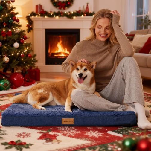 Patas Lague Orthopedic Large Dog Bed Pet Sofa Mat 48''X30'' Navy Blue - Image 2