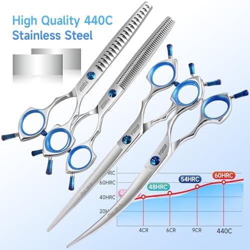 Dog Grooming Scissors Set 7.5 in Professional Curved Thinning Straight Chunker - Image 4