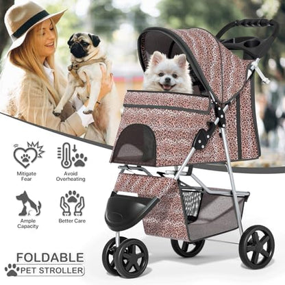MoNiBloom Pet Stroller for Small/Medium Dogs and Cats, Leopard Print - Image 2