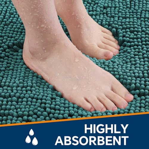 Chenille Bathroom Rug 40"x60" Teal, Large Plush Bath Mat - Image 4