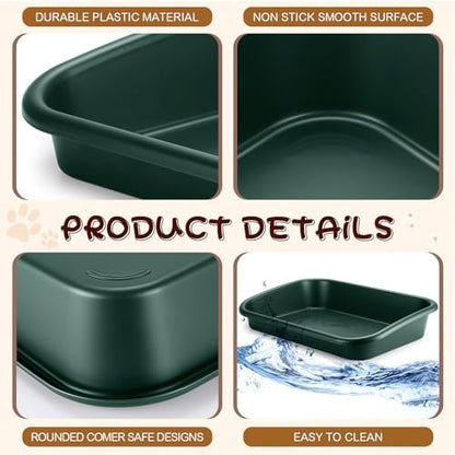 Uiifan 3Pcs Large Low Entry Cat Litter Box, Dark Green - Image 3