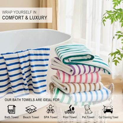 JML Microfiber Beach Towels, 6 Pack, Cabana Stripe Purple - Image 6