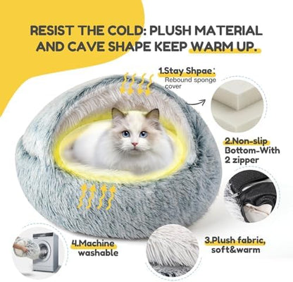 CATISM Cat Bed, Plush Hooded Cat Beds - Image 5
