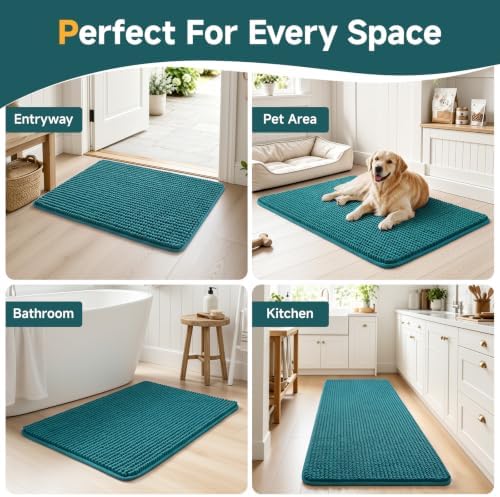 Ophanie Teal Bathroom Rugs 36x24, Soft Chenille Bath Mat, Non Slip Absorbent - Image 7