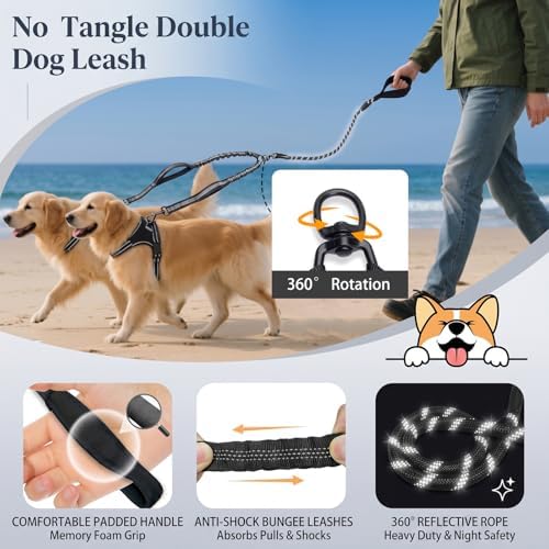Double Dog Leash, 18~120 Lbs, No Tangle - Image 2