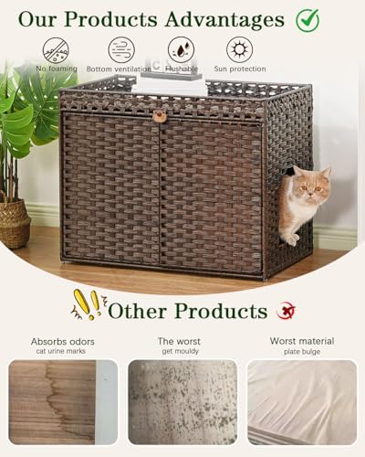 SETVSON Cat Litter Box Enclosure Furniture, Handwoven PE Rattan - Image 3