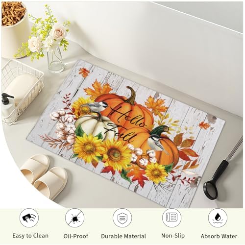 Giwawa Hello Fall Bath Rug Orange Pumpkin Bathtub Mat Non Slip Absorbent - Image 4