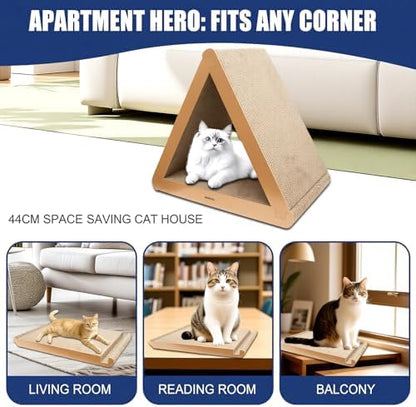 3 Pack Cardboard Cat Scratcher & Scratch Pad, Buildable Triangle Cat House w/ - Image 4