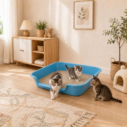 Extra Large Low Entry ABS Cat Litter Box, Light Blue, 1 Pack - Image 4