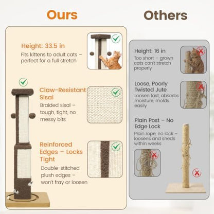 Cat Scratching Post for Indoor Big Cat Kitten Kitty, 33.5" Tall - Image 5