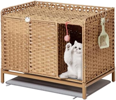 SETVSON Litter Box Enclosure Furniture, Divider & Mat, PE Rattan by SETVSON