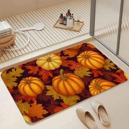 Fall Pumpkin Bath Mat, Fast Drying Thanksgiving Maple Bathmats by Unknown