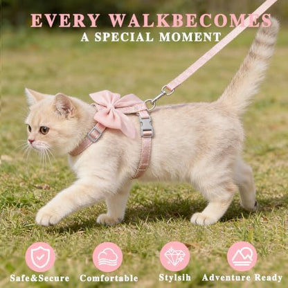 Tensho Pink Bow Cat Harness and Leash Set, Escape Proof - Image 2