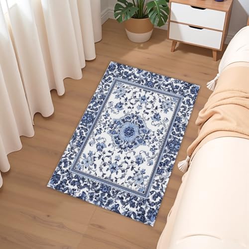 Giwawa Boho Floral Bath Rug Blue Leaves Soft Absorbent Bath Carpet 24x35 Inch - Image 6