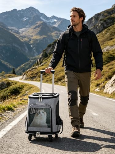 PETCUTE Wheeled Pet Carrier Backpack, Pet Travel Carrier - Image 2