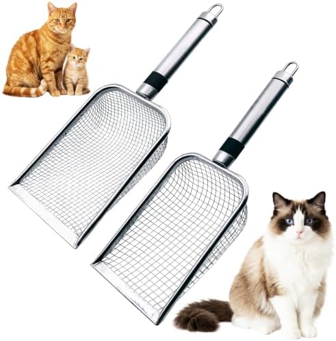 Cat Litter Scoop 2 Pack, Stainless Steel Handle, 3.8mm & 5mm Mesh Sifter by Unknown