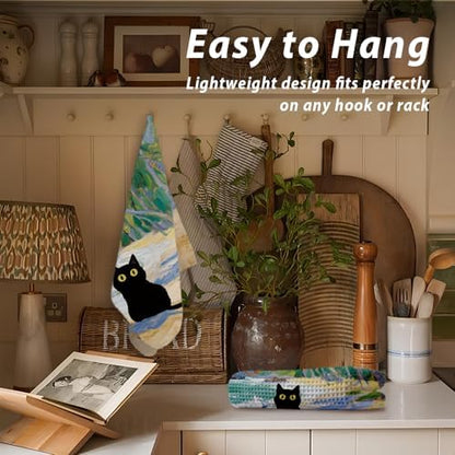 Black Cat Kitchen Towels, Coastal Beach Black Cats Decor - Image 6