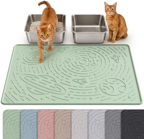 OHMO Large Cat Litter Mat 31.5x23.6" High Raised Edge Silicone, Sage Green by OHMO