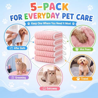 Dog Drying Towel, 5 Pack Microfiber Pet Towels, Quick Dry - Image 4