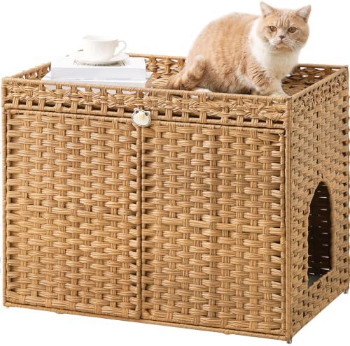 SETVSON Cat Litter Box Enclosure, Extra Large Hidden PE Rattan Natural by SETVSON