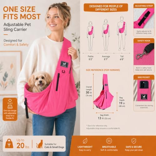 Dog Sling Carrier for Small Dogs & Cats 5-20 lbs, Adjustable Depth - Image 2