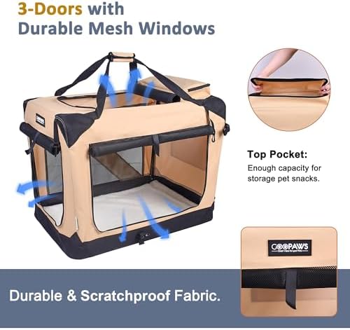 JESPET 3 Door Portable Collapsible Soft Dog Crate Carrier - Image 2
