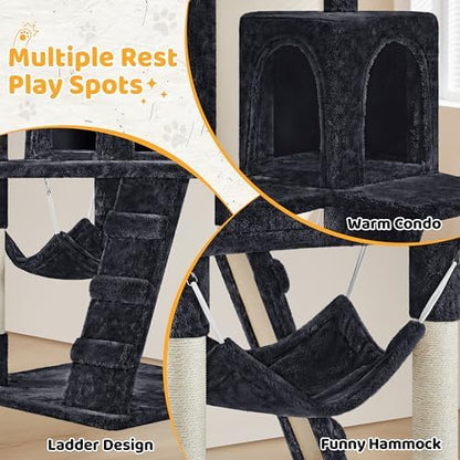 Yaheetech 54in Cat Tree Tower, Cozy Condo, Climbing Ladder & Hammock, Pet Play - Image 4