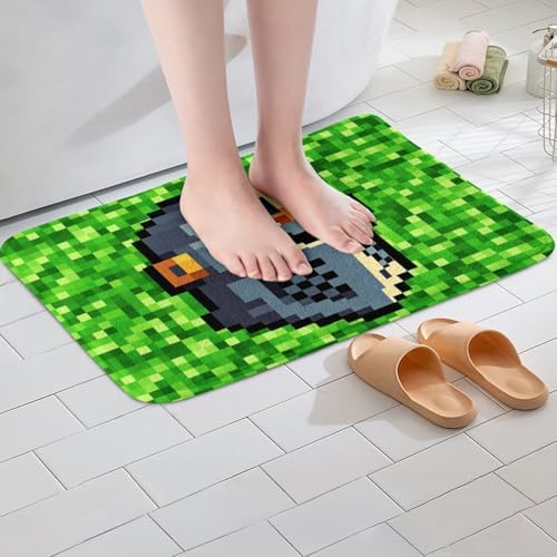 Manfei Pixel Camo Bath Mat, Pixelated Knight Helmet Print Kids Mats Rugs - Image 4