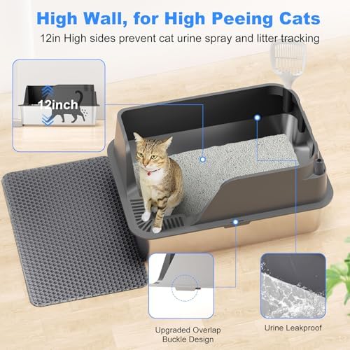 Non-Stick Stainless Steel Litter Box, XL Side Open Splash-Proof&Leak-Proof - Image 4