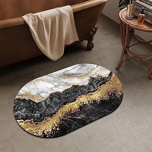 Black White Gray Gold Marble Super Absorbent Quick-Drying Bathroom Mat Rug - Image 2