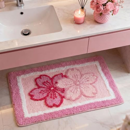 Boao Pink Cherry Bathroom Rug Tufted Non Slip Bath Mat 24 x 16 Inches - Image 4